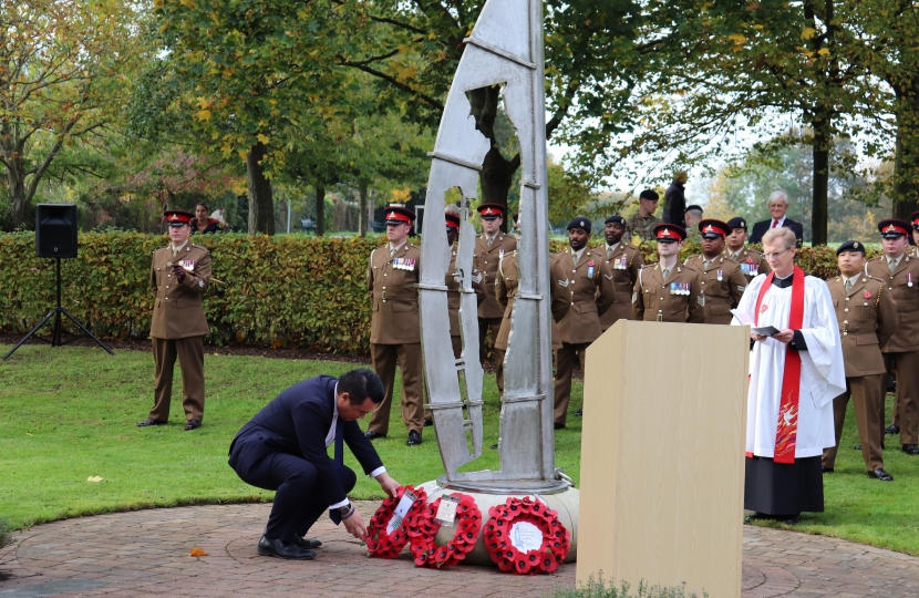 MP Alan Mak laid a wreath at the Emsworth Memorial Garden during a service on Armistice Day 