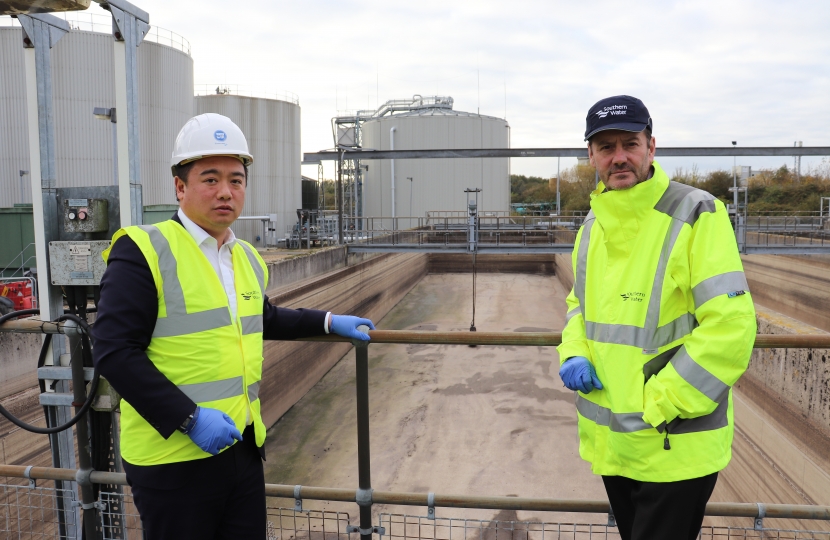 Alan Mak MP with Southern Water CEO Ian McAulay at Budds Farm in Havant. 