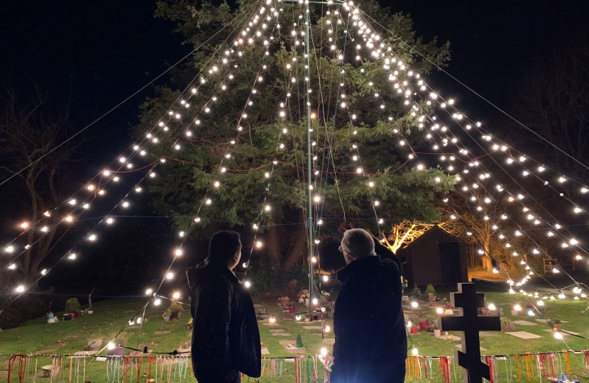 Local MP Alan Mak met John Blake beside the Tree of Light at St Peter's Church