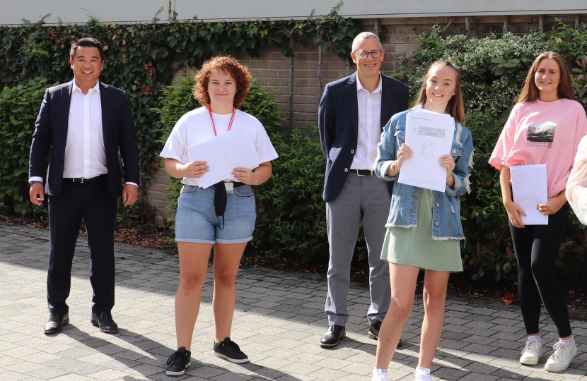 Alan Mak MP with pupils at Park Community School in Leigh Park after collecting their exam results