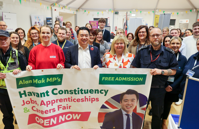 Local MP Alan Mak hosts successful 9th annual Havant Constituency Jobs, Apprenticeships and Careers Fair at Bedhampton Community Centre