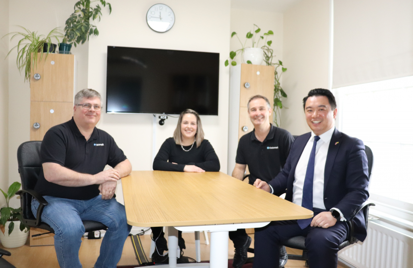 Local MP Alan Mak met (left to right) Neil Strange, Samantha Cole and Mark Otten at the Datavault office