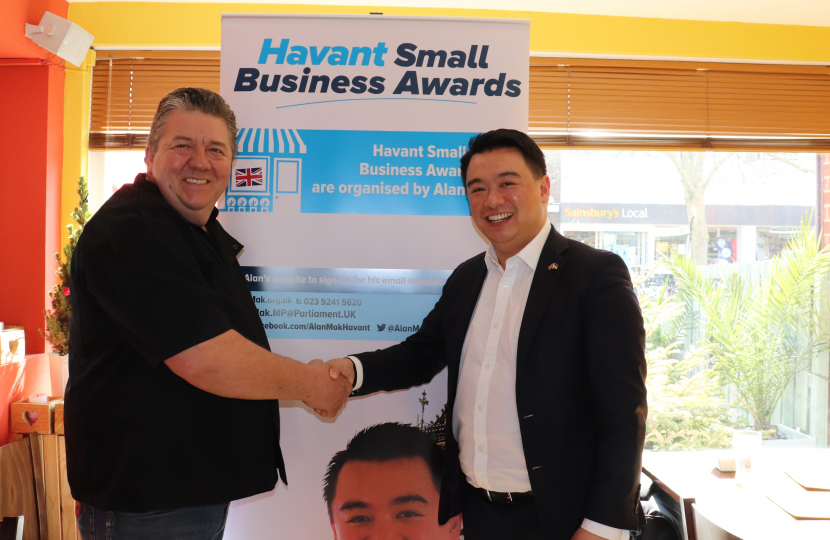 Local MP Alan Mak visited Mike’s Kitchen on Hayling Island to launch the 2022 Small Business Awards