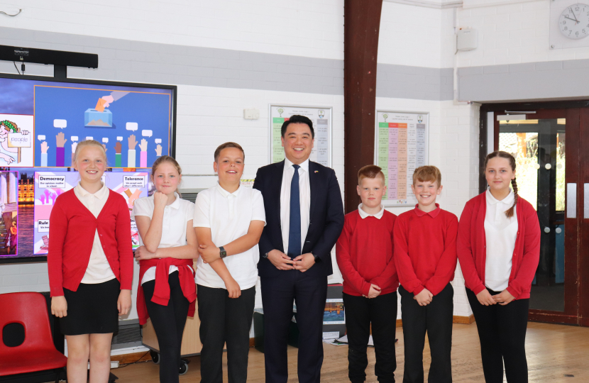 Local MP Alan Mak met with students at Trosnant Junior School who had been studying democracy in their classes 