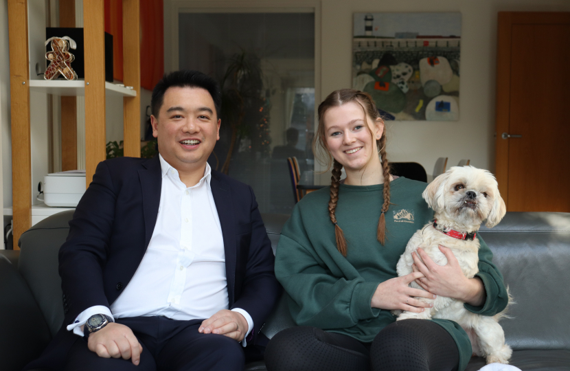 Local MP Alan Mak presents Jess Webb with a bottle of special House of Commons wine for her next fundraising event