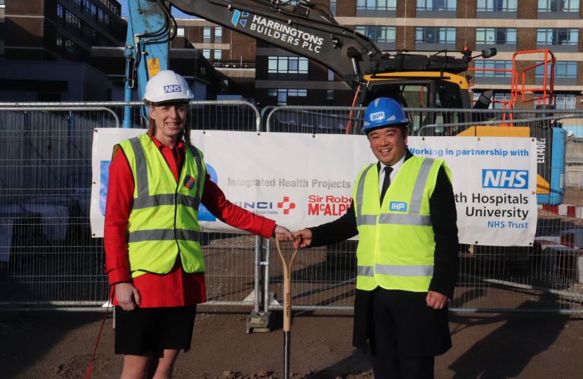 Local MP Alan Mak joins Queen Alexandra Hospital Chief Executive Penny Emerit to launch construction of a new £58 million emergency department