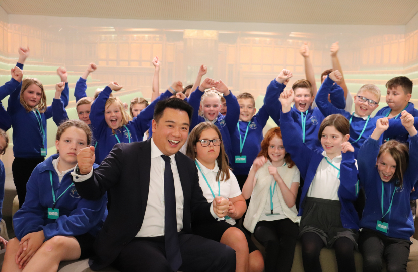 Local MP Alan Mak with pupils from Front Lawn Primary Academy in Parliament