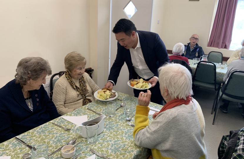 Local MP Alan Mak served roast dinner to local residents at the Age Concern Hayling Island Lunch Club