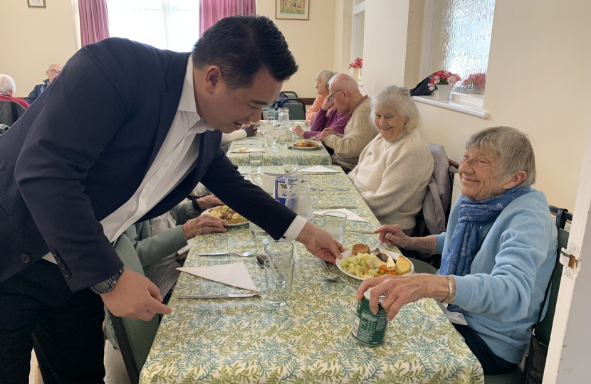 Local MP Alan Mak served roast dinner to local residents at the Age Concern Hayling Island Lunch Club