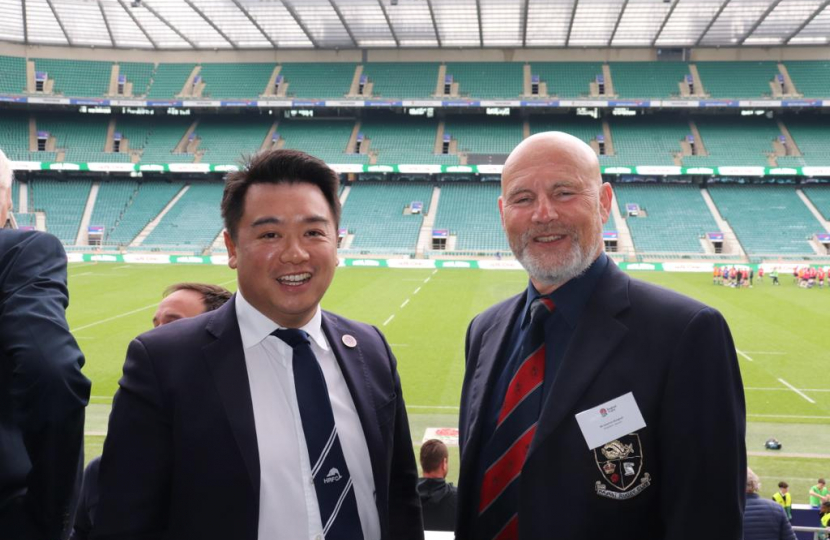 Local MP Alan Mak met Havant RFC President Jon Mangnall at Twickenham Stadium ahead of the big 