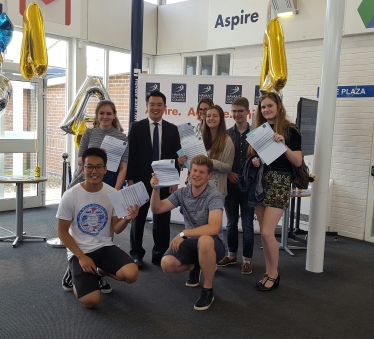 Alan Mak with some A-level students celebrating their results