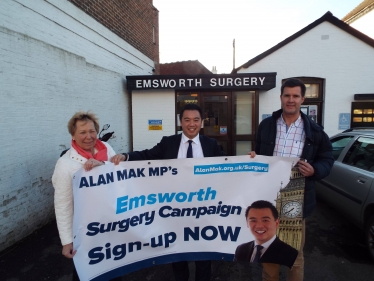 Alan Mak MP with Emsworth councillors Rivka Cresswell and Richard Kennett